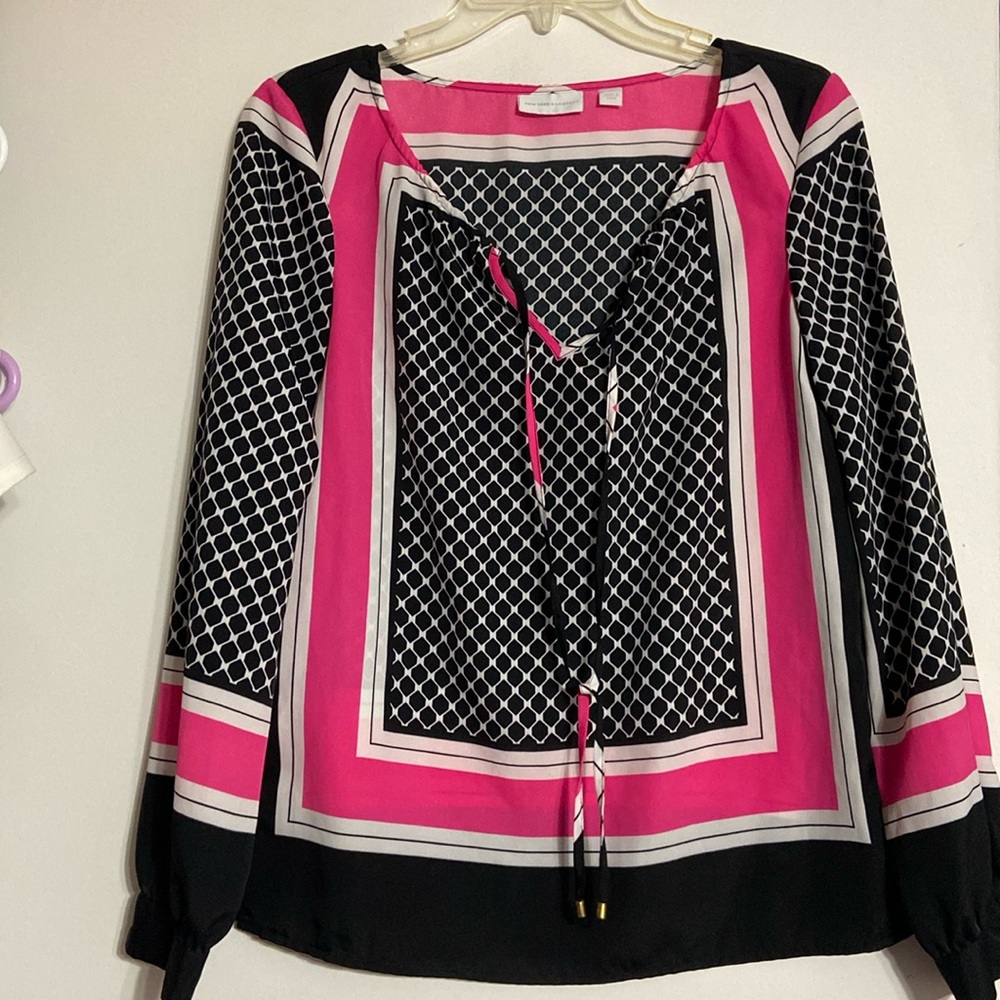 Hot pink, black and white blouse